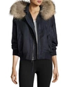 VINCE FUR-TRIMMED BOMBER JACKET, COASTAL,PROD128340064