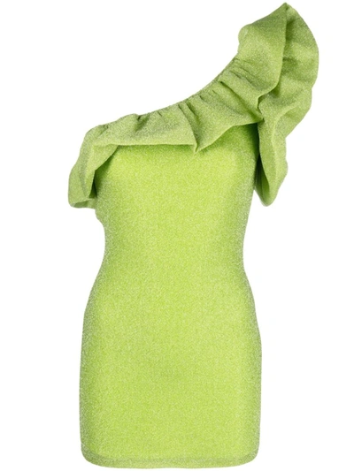 Amen One-shoulder Ruffled Mini Dress In Verde