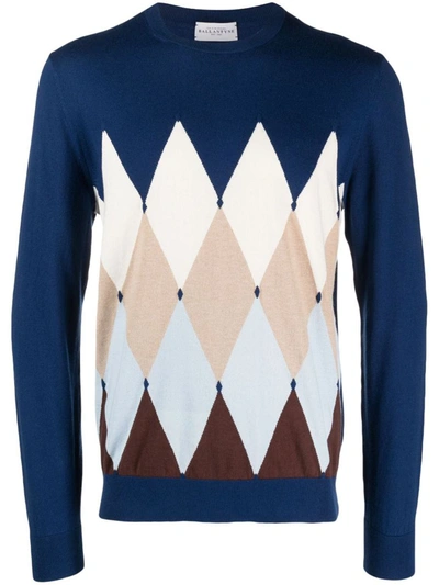 Ballantyne Geometric-print Fine-knit Jumper In Blue