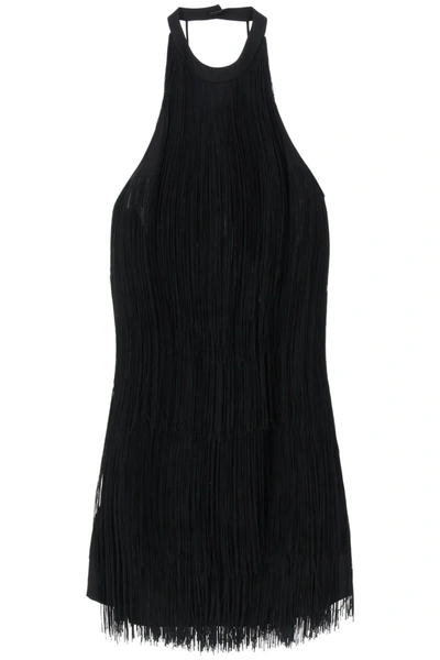 Pinko Mini Dress With Finges In Black