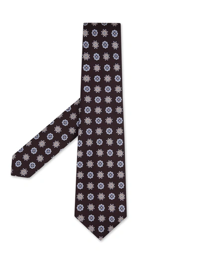 Kiton Brown Tie With Floral Pattern