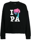 Palm Angels I Love Pa Cotton Crewneck Sweatshirt In Black