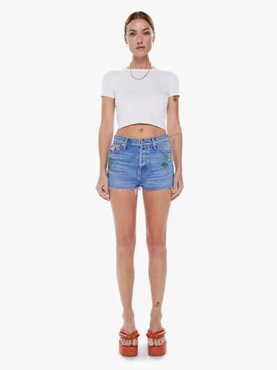Mother The Ditcher Cut Off Shorts Romaine Calm With Embroidery In Blue