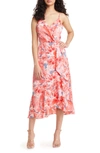 CHELSEA28 FAUX WRAP FLORAL MIDI DRESS