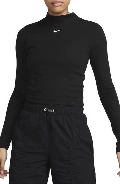 Nike Women's  Sportswear Essential Ribbed Mock-neck Long-sleeve Top In Black