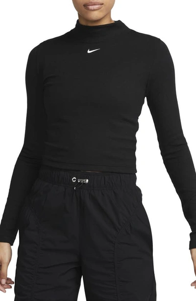Nike Women's  Sportswear Collection Essentials Long-sleeve Mock Top In Black/white