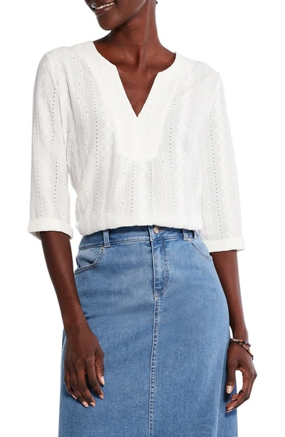 Nic + Zoe Embroidered Eyelet Popover Blouse In White