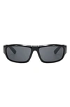 Fifth & Ninth Remi Sporty 61mm Polarized Rectangular Sunglasses In Black/ Black
