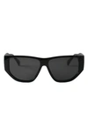 Fifth & Ninth Ash 56mm Polarized Geometric Sunglasses In Black/ Black