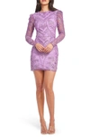 DRESS THE POPULATION HAZEL BEADED LONG SLEEVE MINIDRESS