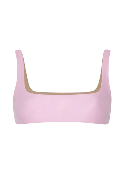 Lapointe Faux Leather Scoop Bra Top In Blossom
