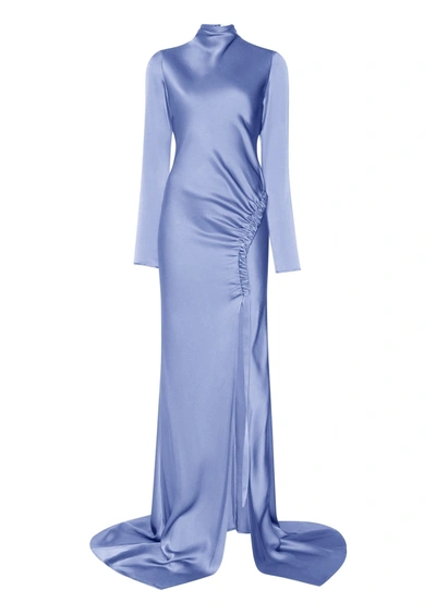 Lapointe Satin Bias Tab Gown With Slit In Periwinkle