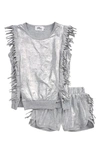 Lola & The Boys Lola + The Boys Metallic Fringe Top & Shorts Set In Silver