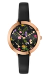 TED BAKER AMMY FLORAL LEATHER STRAP WATCH, 34MM