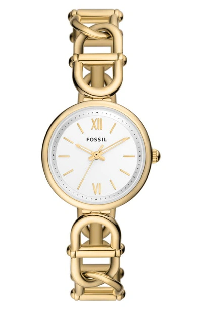 Fossil Women's Carlie Three-hand Gold-tone Stainless Steel Watch, 30mm In White/gold