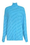 Balenciaga Logo Devore Turtleneck Rib Oversize Sweater In Light Blue