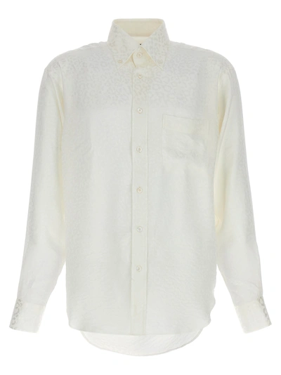 Tom Ford Animal Print Silk Shirt In White