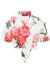 Dolce & Gabbana Carnation-print Poplin Shirt With Knot Detail
