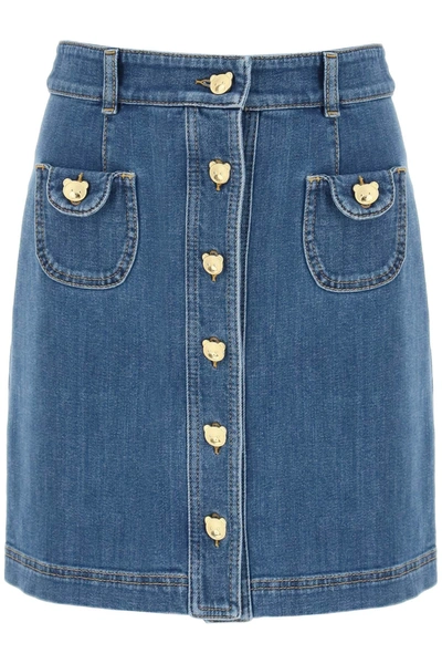 Moschino Buttoned Denim Pencil Skirt In Blue
