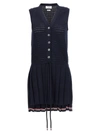 THOM BROWNE OPENWORK DRESS WITH PLEATED SKIRT DRESSES BLUE