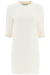 Lanvin Floral-embroidered Knitted Tweed Dress