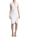 Veronica Beard Sleeveless Ruched Poplin Shirtdress In White