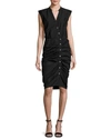 Veronica Beard Sleeveless Button-down Ruched Dobby Cotton Shirtdress In Black