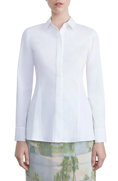Lafayette 148 Italian Stretch Cotton Fit-and-flare Shirt In White