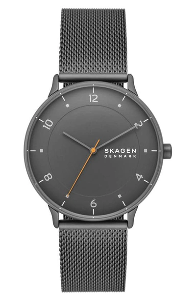 Skagen Men's Three-hand Quartz Riis Gunmetal Stainless Steel Mesh Watch 40mm In Grey