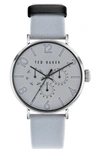 TED BAKER PHYLIPA GENTS MULTIFUNCTION LEATHER STRAP WATCH, 41MM