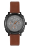 Ted Baker Caine Multifunction Leather Strap Watch, 42mm In Brown