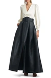 Sachin & Babi Zoe Long Sleeve Mikado Gown In Ivory Jet