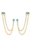 Ettika Double Piercing Chain Drop Earrings In Aqua