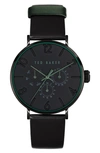TED BAKER PHYLIPA GENTS MULTIFUNCTION LEATHER STRAP WATCH, 41MM