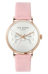 TED BAKER PHYLIPA BOW LEATHER STRAP WATCH, 37MM