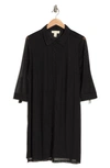 By Design Akira Mesh Button-up Tunic Top In Black