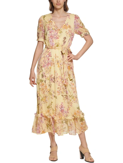 Calvin Klein Womens Floral Print Tea Length Maxi Dress In Multi