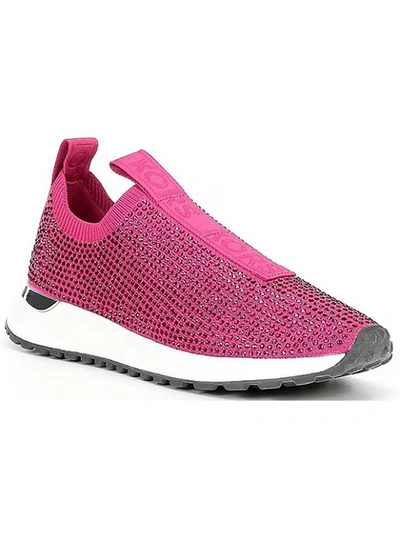 Michael Michael Kors Womens Fuchsia Bodie Crystal-embellishment Slip-on Stretch-knitted Trainers In Red