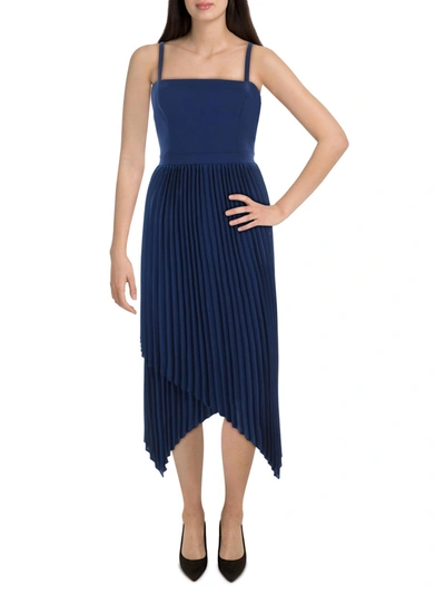 Aidan Mattox Womens Pleated Midi Cocktail And Party Dress In Blue