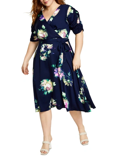 Dkny Plus Womens Chiffon Floral Wrap Dress In Multi
