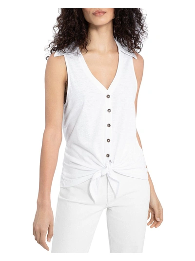 Sanctuary Amuse Womens Tie Front V-neck Button-down Top In White