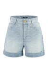 Balmain Monogram-print Cotton Denim Shorts In Denim