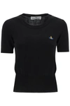Vivienne Westwood Orb Embroidered Short-sleeved Knit Top In Black