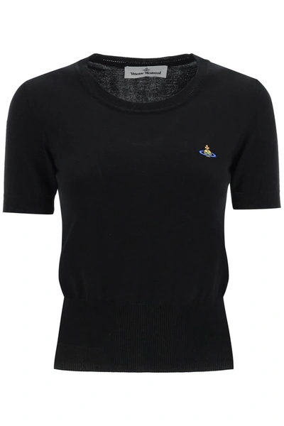 Vivienne Westwood 'bea' Top With Logo Embroidery Detail In Black