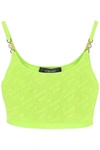 Versace Cropped Embellished Neon Knitted Top
