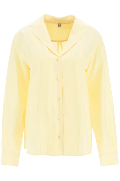 Totême Notch Lapel Fluid Silk Shirt In Neutral