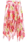 Versace Orchid Print Pleated Crepe Midi Skirt