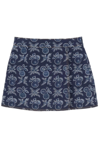 Etro Embroidered Canvas Mini Skirt In Blue