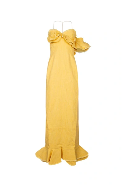 Jacquemus Artichaut Ruffled Linen-blend Maxi Dress In Yellow