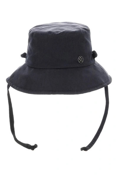 Maison Michel Reversible Bucket Hat Angele In Black Navy (blue)